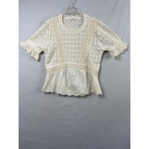 Illa Illa Crochet Top Womens Medium Ivory Eyelet Tiered Coquette Cottage Core